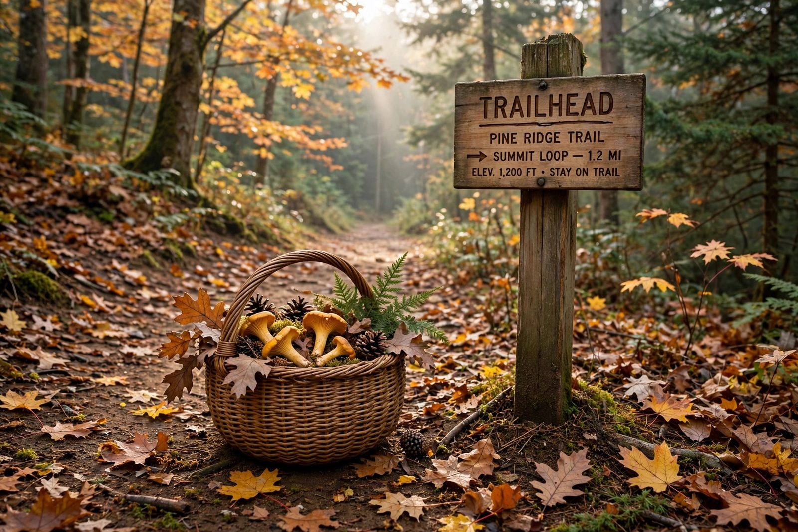 A trail sign at the edge of Canadian forest