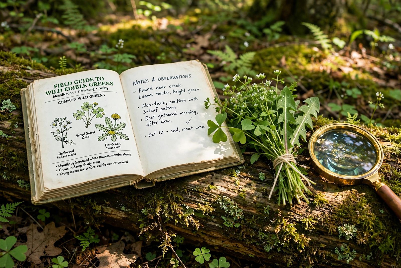 Hands holding freshly gathered green leaves